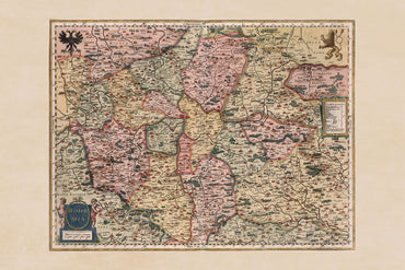 1623 Bohemen Kaart Print - Mercator & Hondius Atlas Kaart van Tsjechië, Gekleurde Historische Muurkunst
