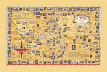 Een Wereld van Postzegels Kaart Poster (1947) - Vintage Filatelie & Postgeschiedenis Muurkunst