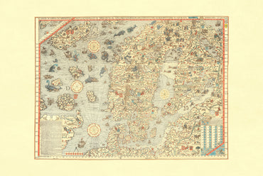Carta Marina 1539 - Olaus Magnus - Scandinavie & Monstres Marins - Affiche Carte Historique