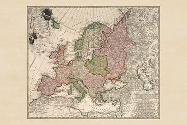 Europa in 1743 - Historische Muurkaart uit de Oostenrijkse Successieoorlog