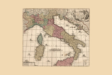 Italiaans Schiereiland 1740 - Kaart van de Italiaanse Staten voor de Eenwording