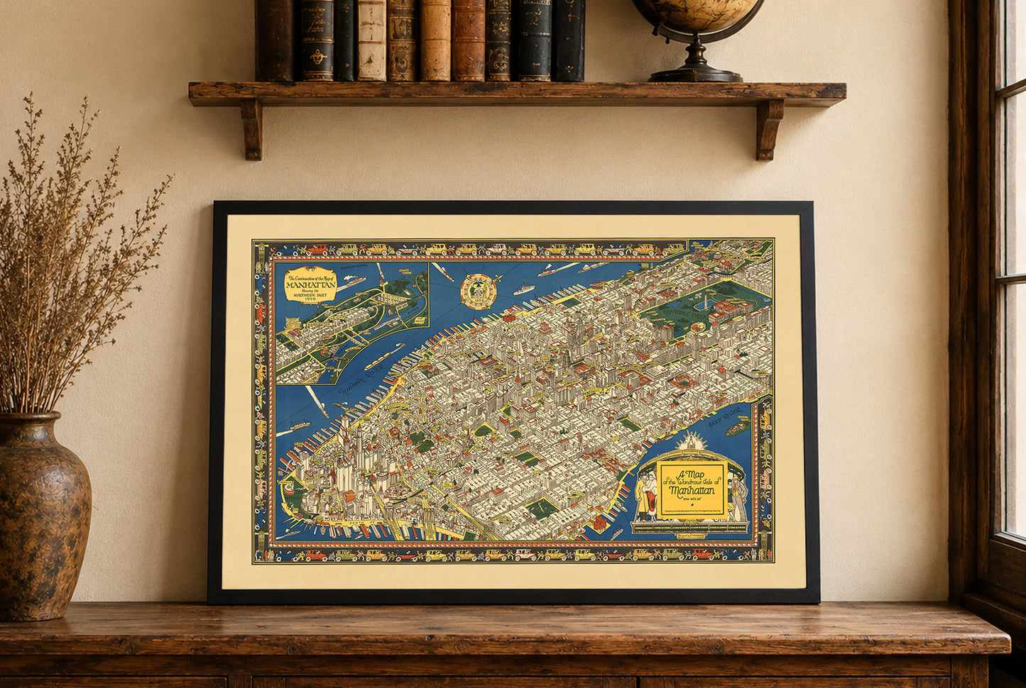 Manhattan Picturale Kaart Poster (1926) – Vintage New York City Muurkunst