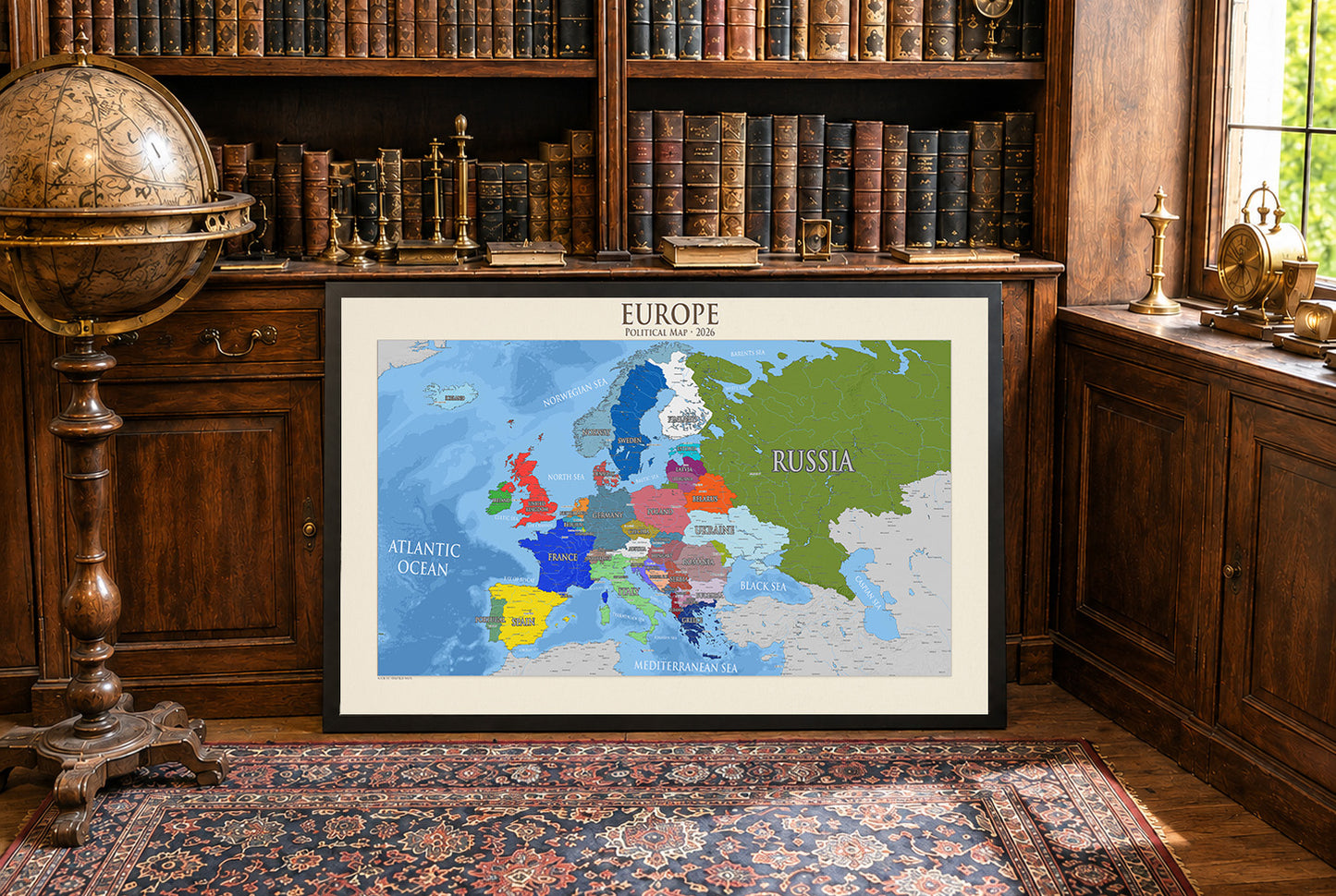 Modern Europe Political Map Poster - Detailed Countries & Capitals Wall Art