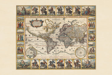 Nova Totius Terrarum Orbis de 1652 - Emperadores romanos - Póster de mapa histórico del mundo de Nicolaes Visscher