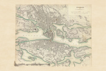 Stockholm 1838 Kaart Print – Met de Hand Gekleurde Vintage Stadskaart Muurkunst
