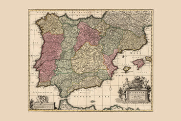 Vintage Kaart van Iberië 1740 - Historische Muurkunst van Spanje en Portugal