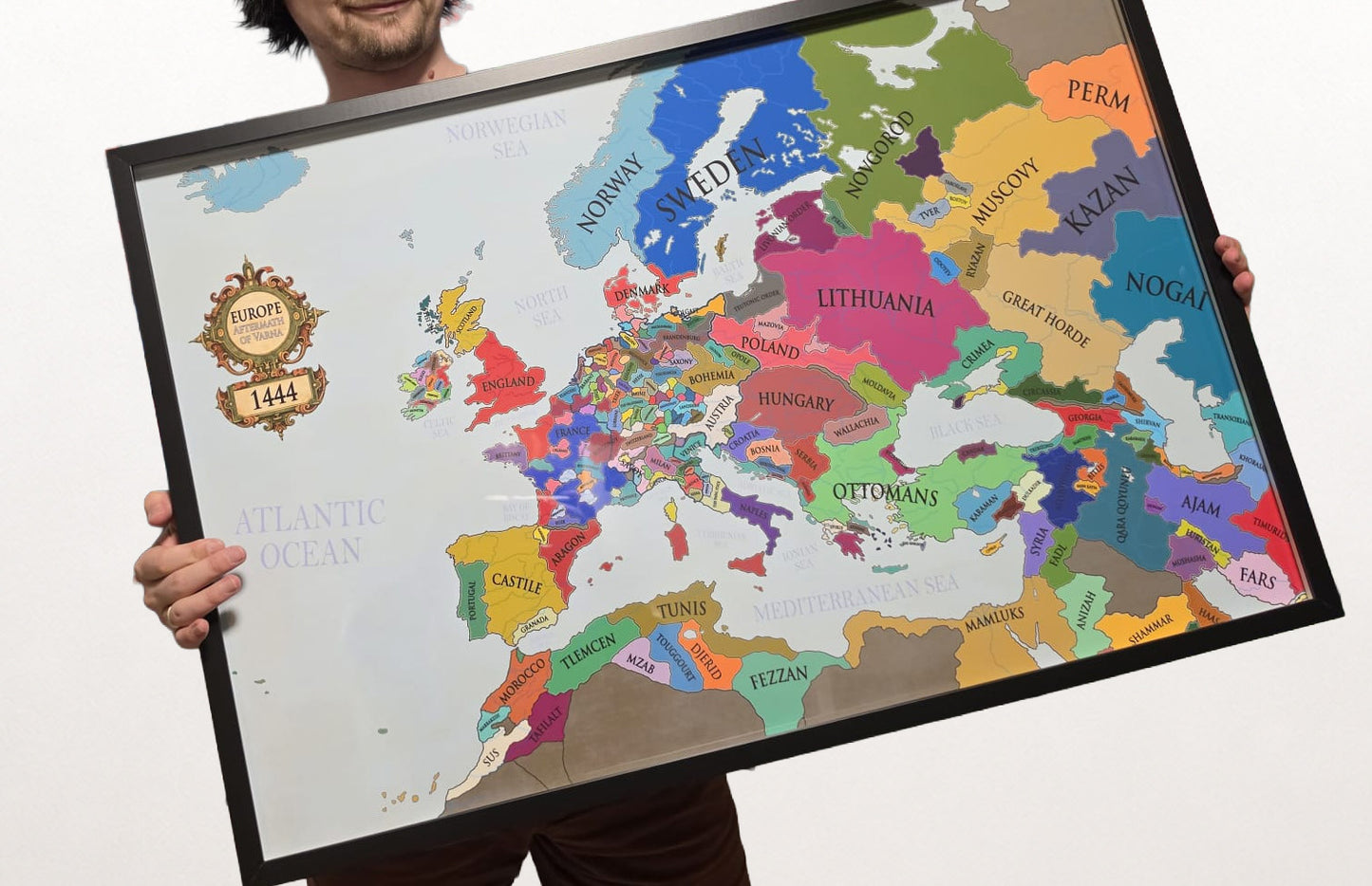 1444 Europa Kaart Print - Post-Varna Middeleeuwse Politieke Kaart