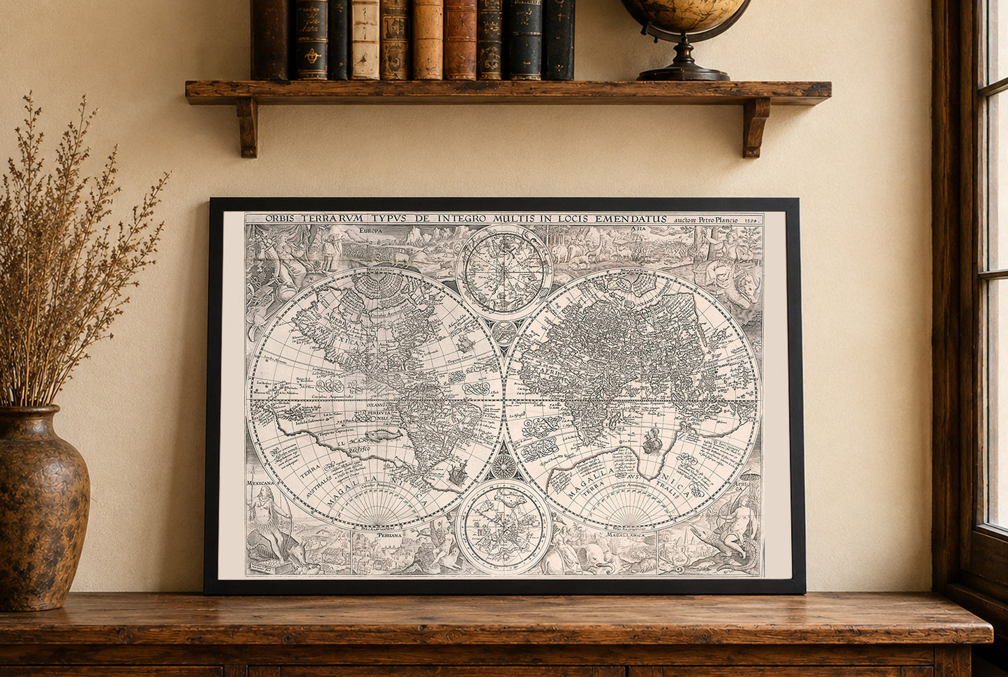 1594 World Map “Orbis Terrarum Typus” - Decorative Double Hemisphere Print