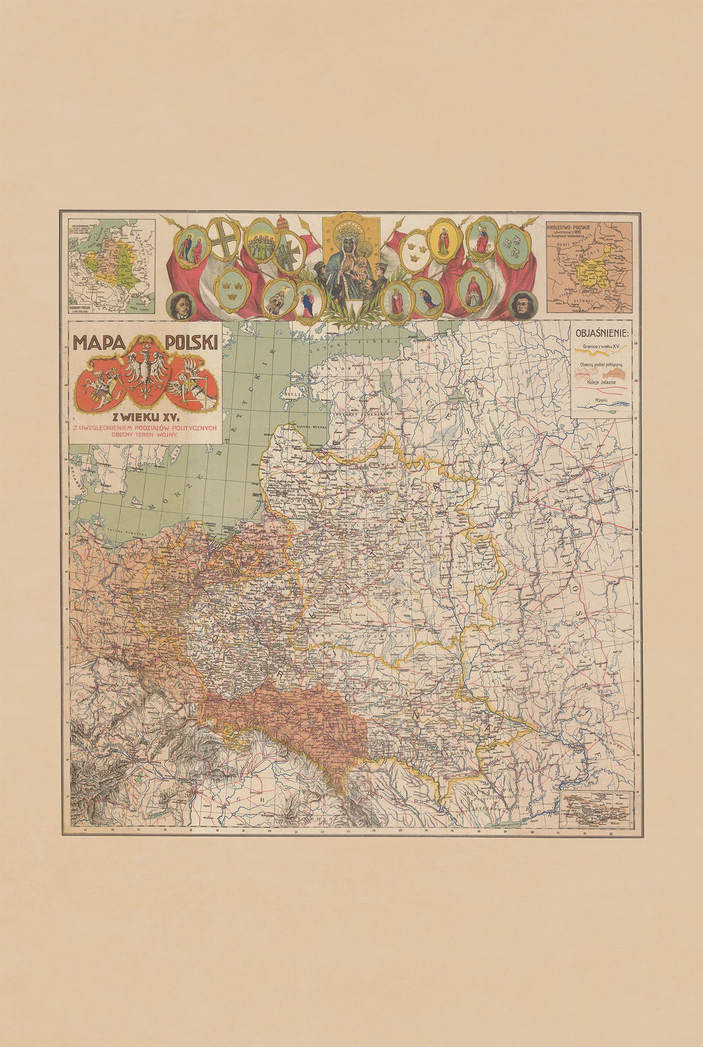 15e Eeuw Polen Kaart Poster - Vintage Pools-Litouwse Gemenebest Muurkunst