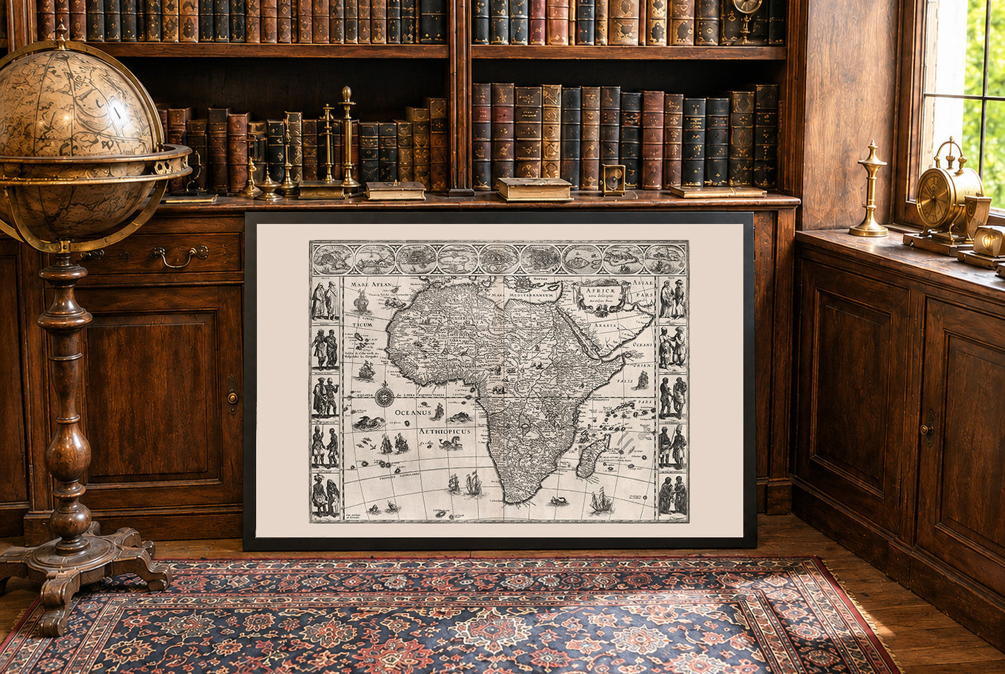 1630 Carte d'Afrique « Africae Nova Descriptio » - Villes principales et gravure de costumes régionaux
