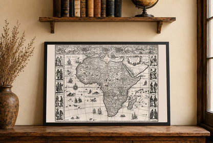 1630 Carte d'Afrique « Africae Nova Descriptio » - Villes principales et gravure de costumes régionaux