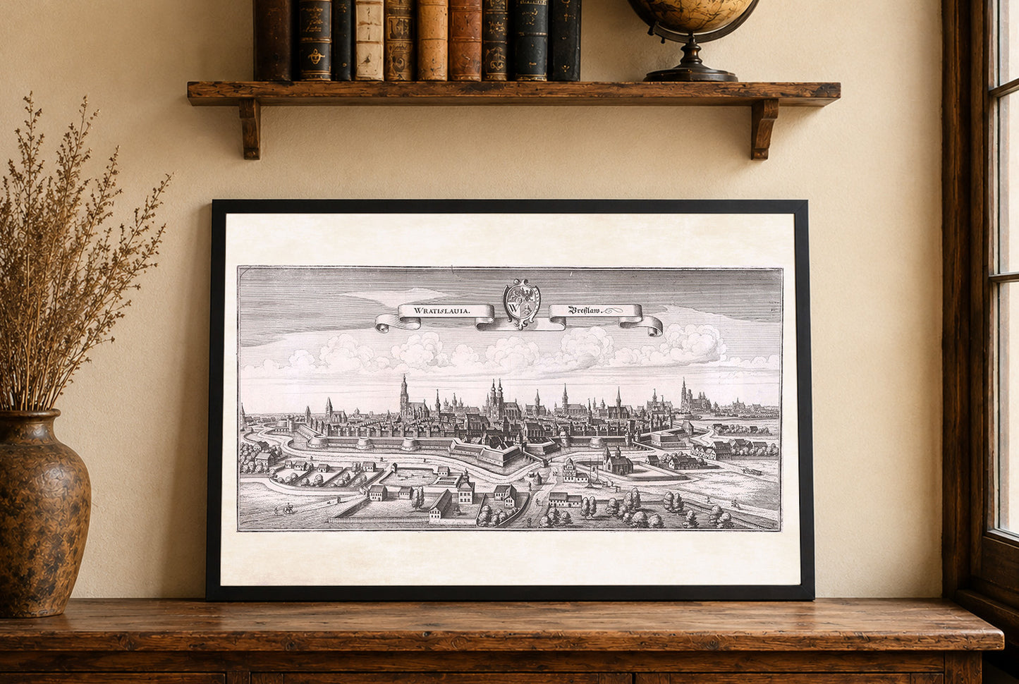 1650 Wroclaw Kaart Poster - Breslau Stadsplan met Vestingwerken en Kerkspitsen