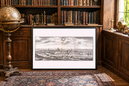 1652 Danzig Kaart Poster - Gdańsk Vogelvlucht Stadsplan met Vestingwerken en Rivier Motława
