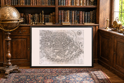 1653 Hamburg Kaart - 17e Eeuw Vogelvlucht Stadszicht met Bastionmuren