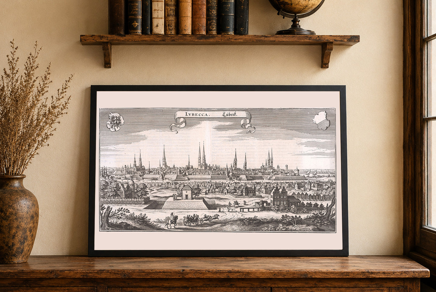 1653 Lübeck Kaart Poster - Gedetailleerd Panoramisch Stadsplan met Hanzestadsarchitectuur