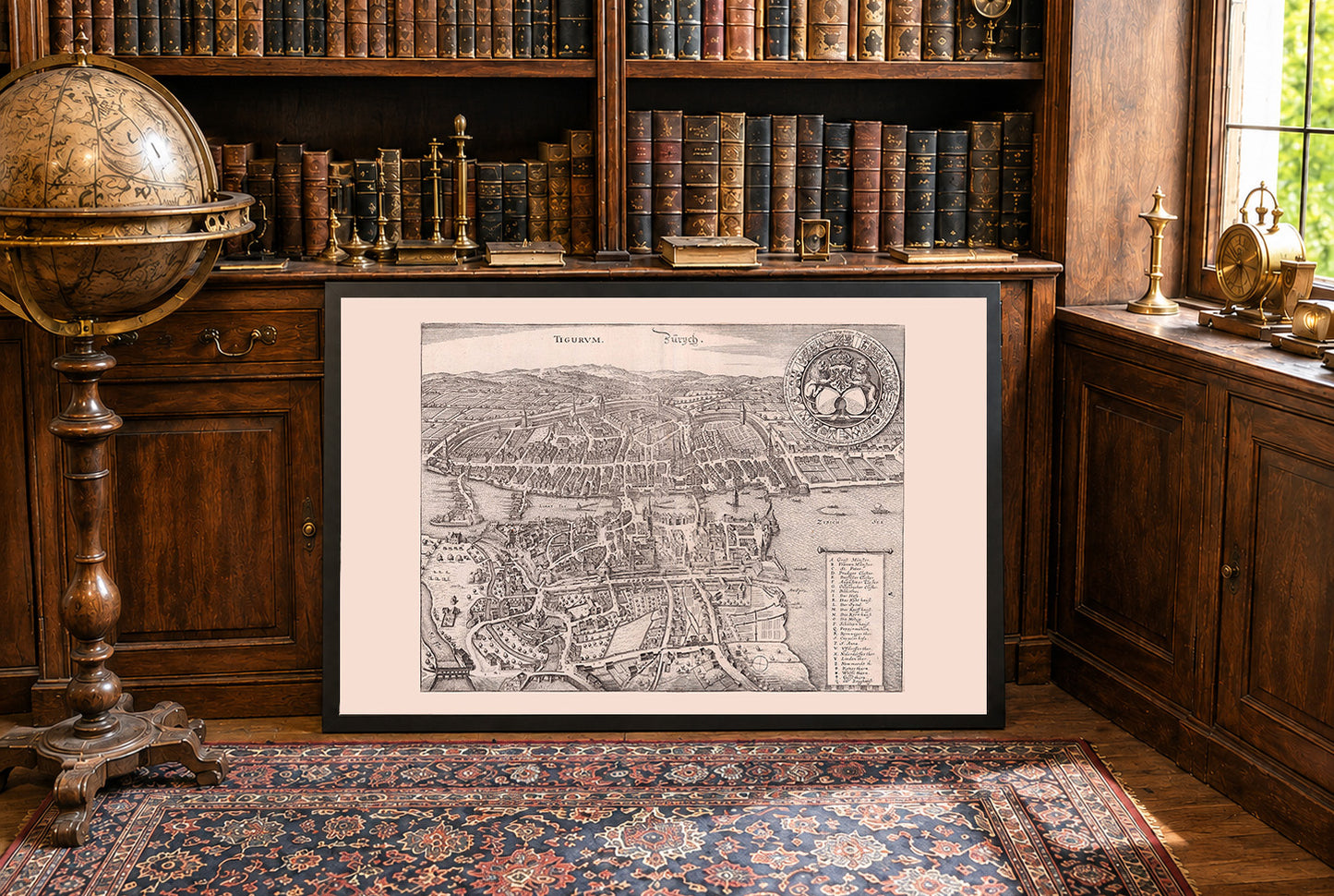 1654 Zürich Kaart Poster - Panoramisch Stadsplan met Limmat Rivier en Meer van Zürich