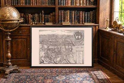 1654 Zürich Kaart Poster - Panoramisch Stadsplan met Limmat Rivier en Meer van Zürich