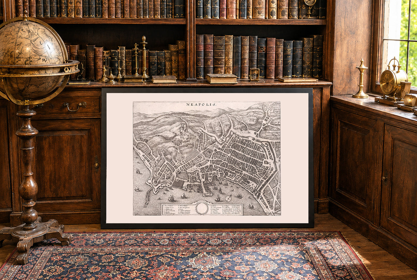 1688 Napels Kaart Poster - Neapolis Kuststad Stadsplan met Haven, Straten en Heuveldetails