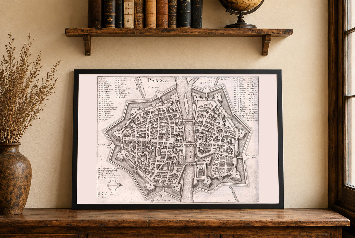 1688 Parma Kaart Poster - Vroegmoderne Stadsplan met Gedetailleerde Stadsindeling