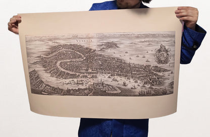 1688 Venetië Kaart Poster - Panoramisch Stadsplan met Grote Kanaal en Lagune Details