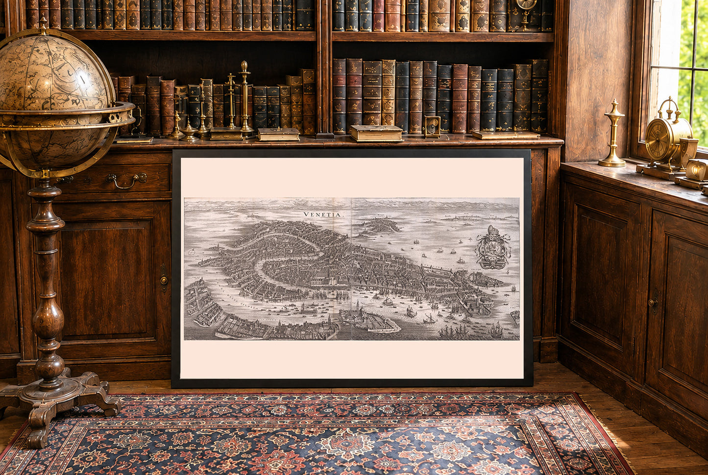 1688 Venetië Kaart Poster - Panoramisch Stadsplan met Grote Kanaal en Lagune Details