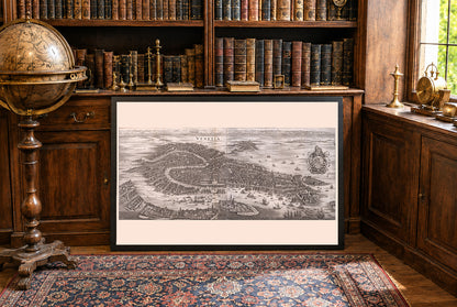 1688 Venetië Kaart Poster - Panoramisch Stadsplan met Grote Kanaal en Lagune Details