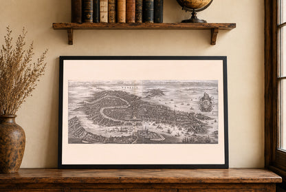 1688 Venetië Kaart Poster - Panoramisch Stadsplan met Grote Kanaal en Lagune Details
