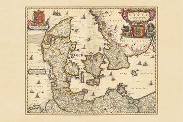 1690 Kaart van Denemarken - Illustratie van historische koninkrijksgrenzen