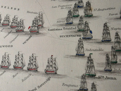 1805 Slag bij Trafalgar Cartografie Afdruk - Historische Marinekaart met Vlootposities