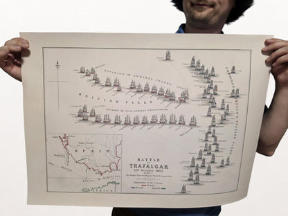 1805 Slag bij Trafalgar Cartografie Afdruk - Historische Marinekaart met Vlootposities