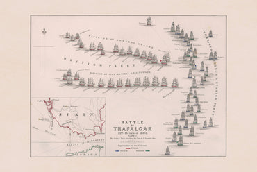 1805 Slag bij Trafalgar Cartografie Afdruk - Historische Marinekaart met Vlootposities