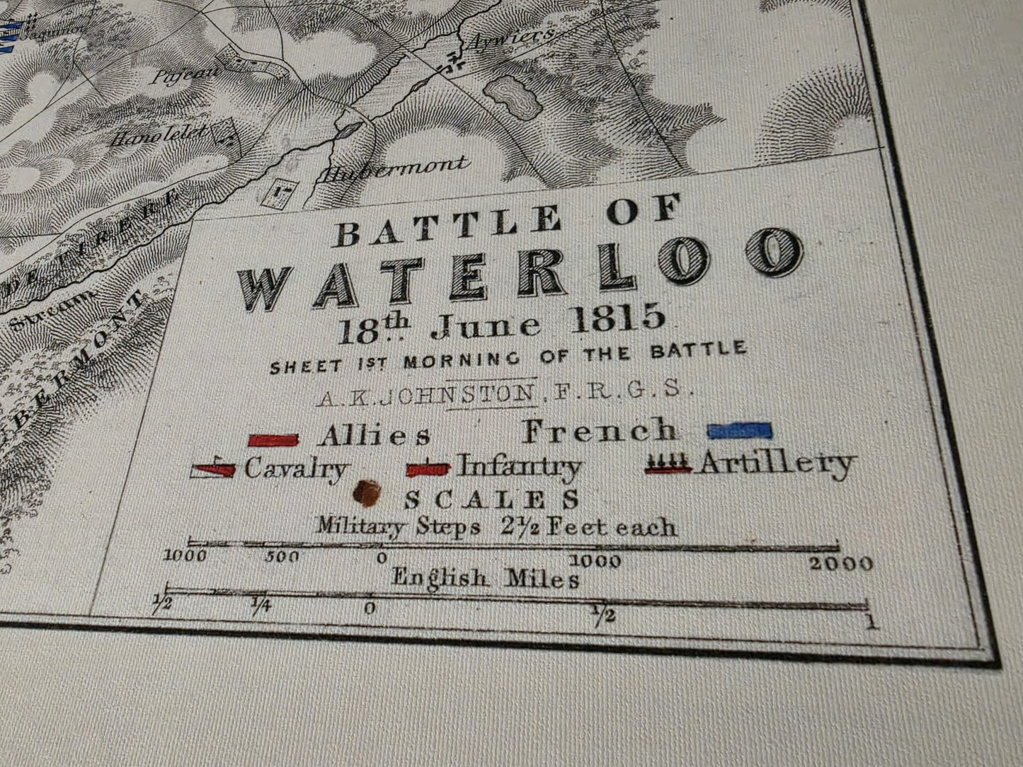 1815 Slag bij Waterloo Cartografie Afdruk - Historisch Militair Plan met Legerformaties