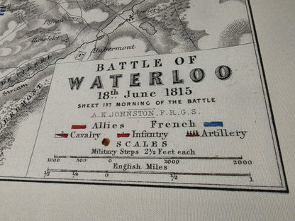 1815 Slag bij Waterloo Cartografie Afdruk - Historisch Militair Plan met Legerformaties