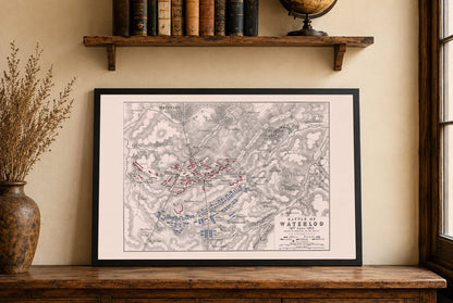 1815 Slag bij Waterloo Cartografie Afdruk - Historisch Militair Plan met Legerformaties