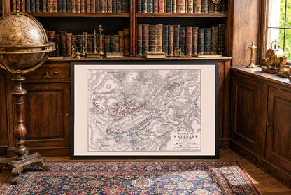 1815 Slag bij Waterloo Cartografie Afdruk - Historisch Militair Plan met Legerformaties
