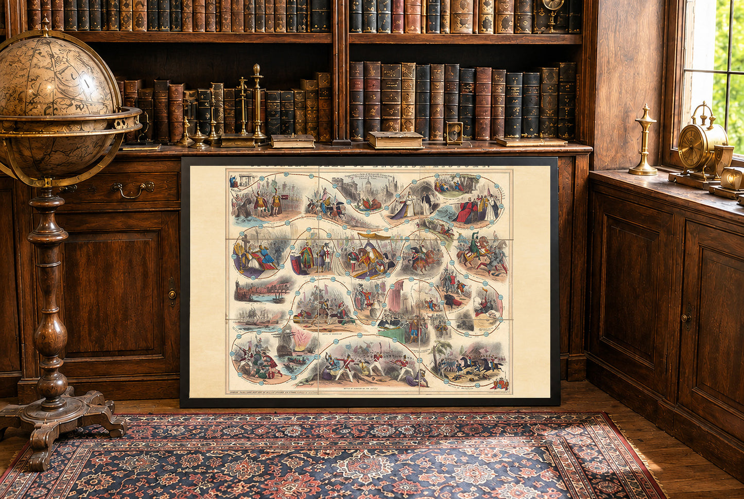 1847 Engelse Geschiedenis Spel Kaart Poster - Geïllustreerd Educatief Bord met Historische Taferelen