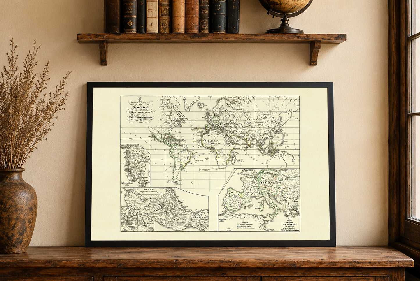 1854 Spaans & Portugees Koloniaal Rijk Kaart - Vintage Historische Atlas Print