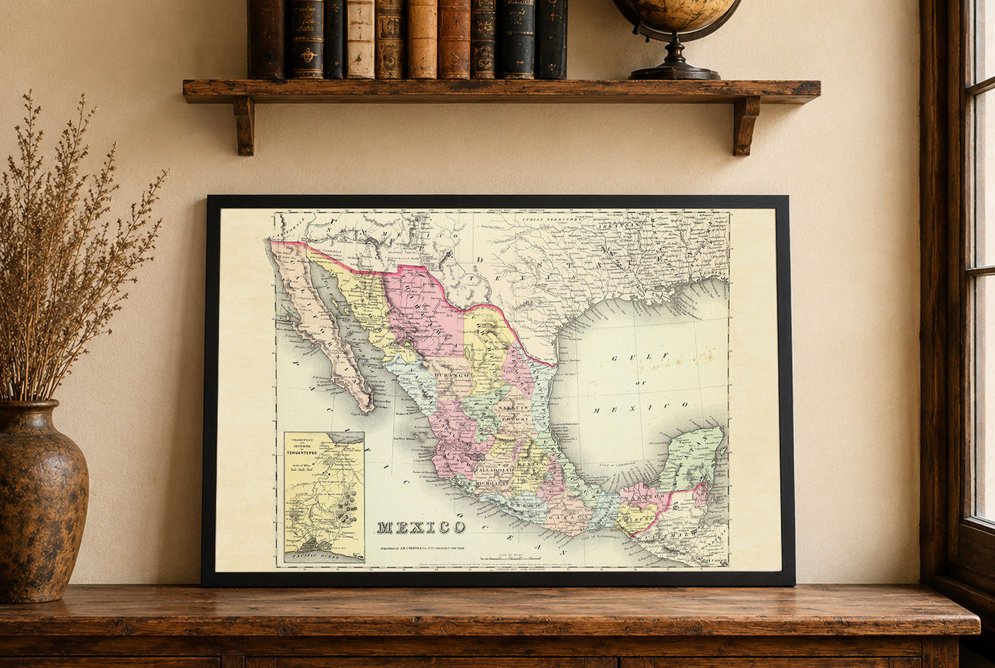 1856 Mexico Cartografie Print - Vintage Kaart met Staatsgrenzen en Regionale Details
