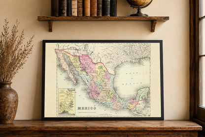 1856 Mexico Cartografie Print - Vintage Kaart met Staatsgrenzen en Regionale Details