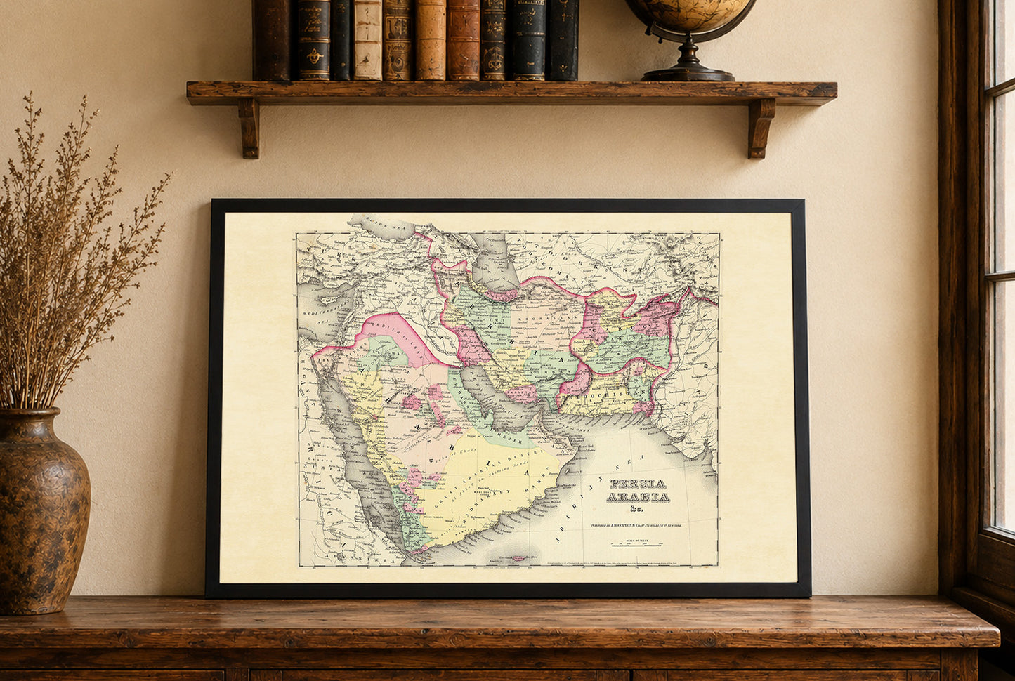 1856 Perzië Arabië Kaart Poster - Met de Hand Gekleurde Regio’s Inclusief Iran, Arabië en Afghanistan