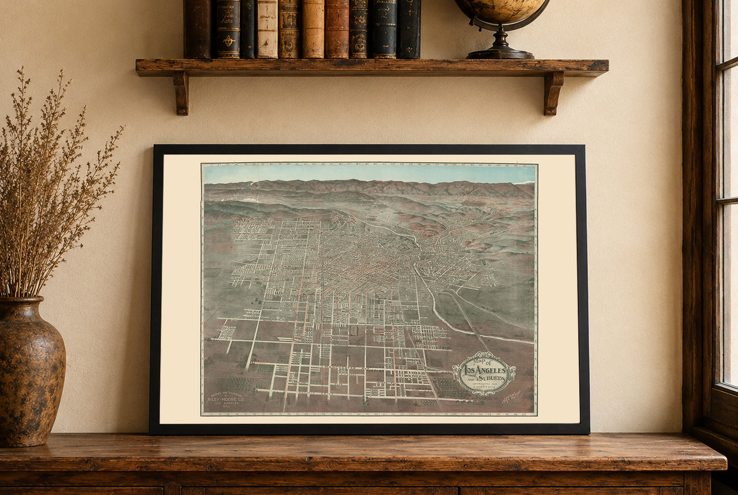 1906 Los Angeles Kaart Poster - Panoramisch Stadsplan met Straten en Spoorlijnen