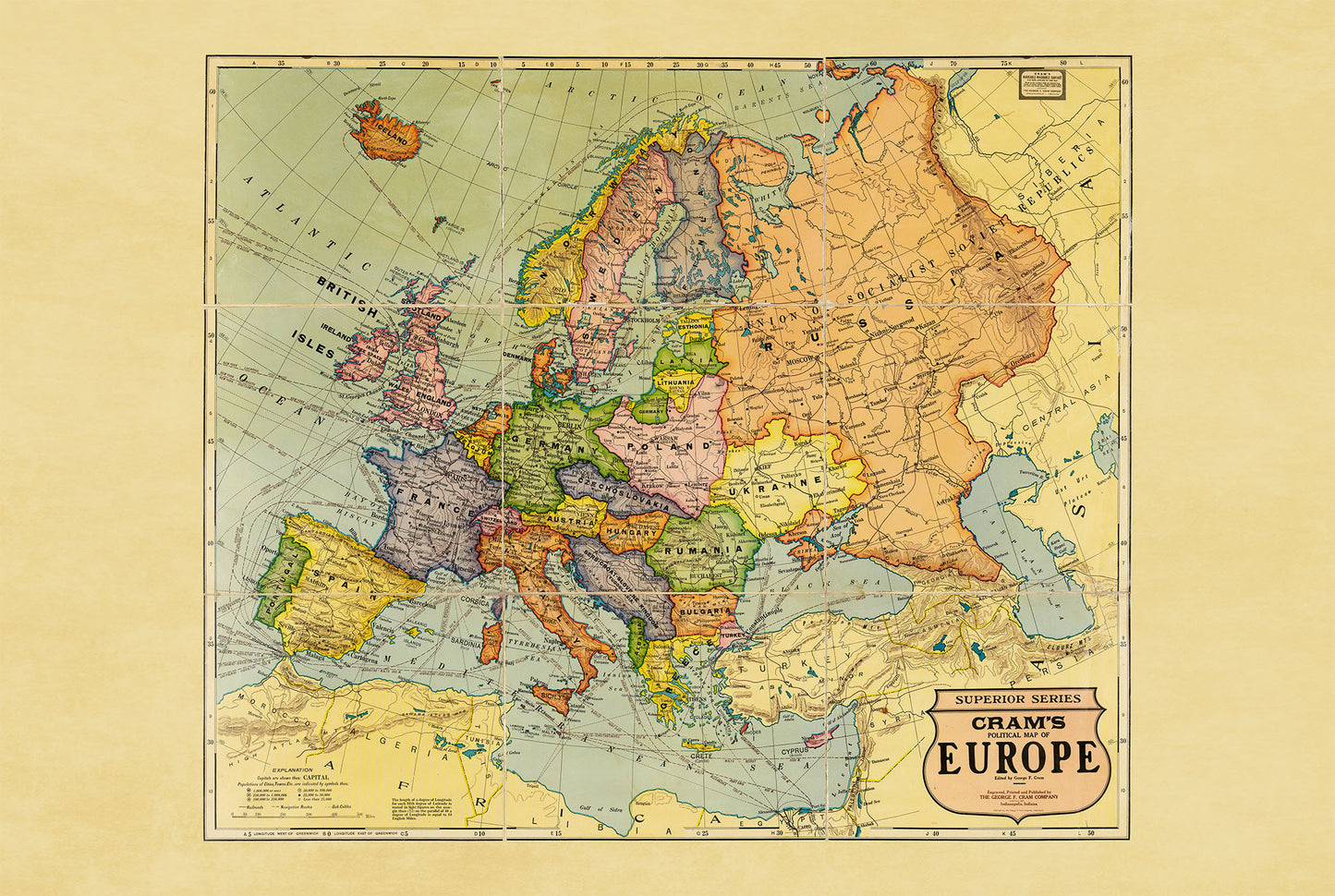 1925 Europa - Historische wandkaart van de tussenoorlogse periode