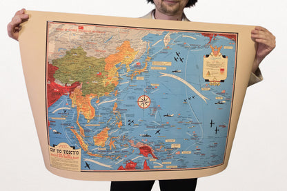 1944 Pacific Theater Kaart Poster - Op Naar Tokio Picturale Tweede Wereldoorlog Afdruk van Azië en de Pacific