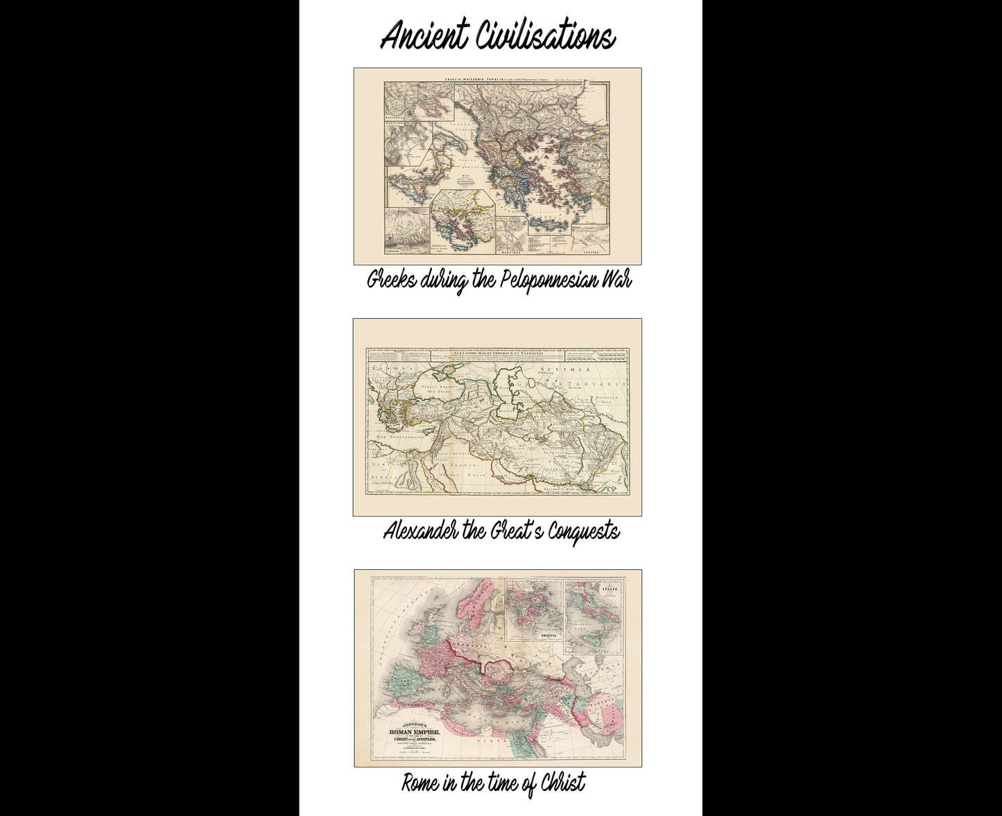 Oude Beschavingen Kaart Poster - Griekenland, Alexander de Grote & Romeins Rijk Muurkunst