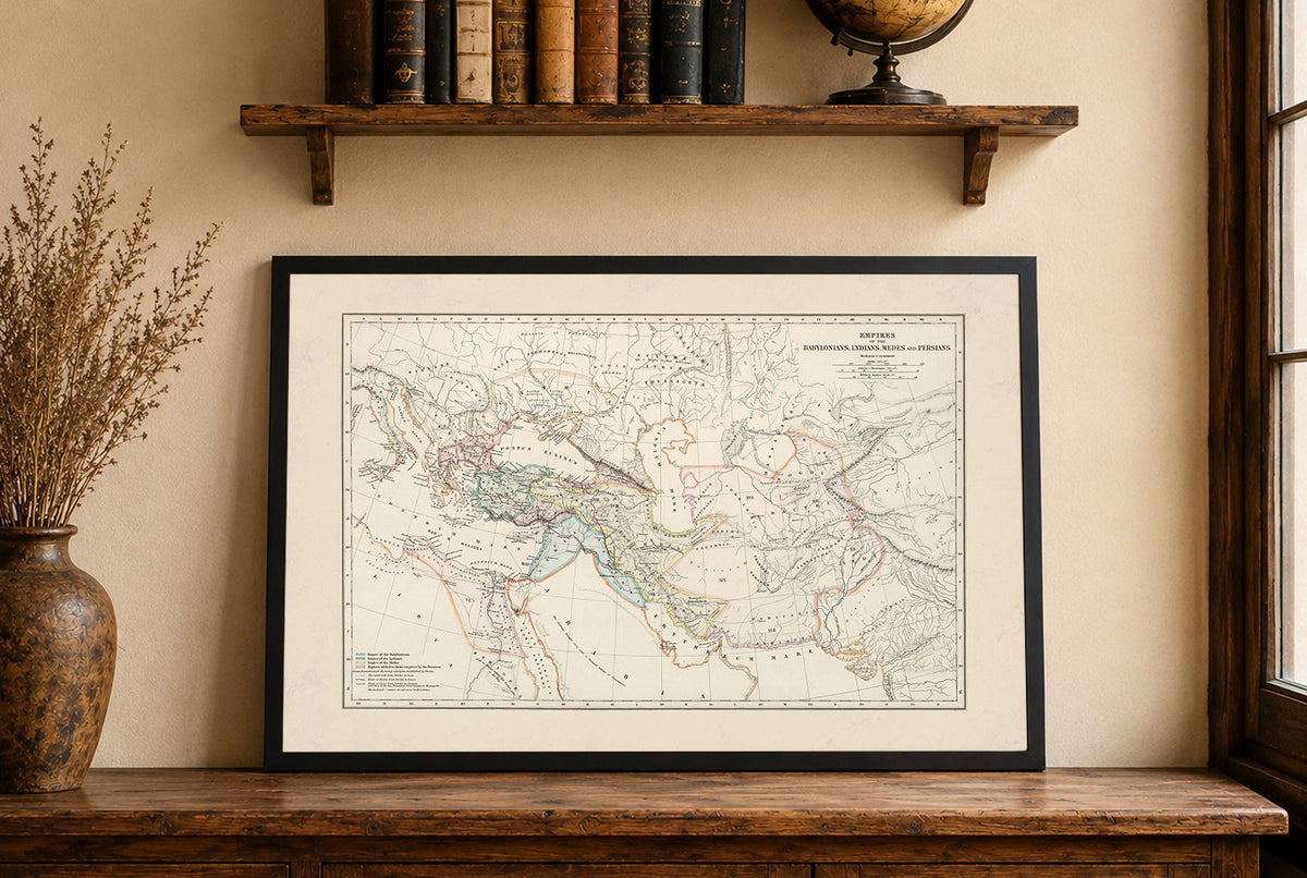Ancient Empires Map 1873 - Babylonia, Lydia, Media & Persia - Historical Map Poster