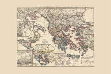 Oud-Griekenland Kaart Poster - Vintage Griekse & Macedonische Historische Atlas Muurkunst