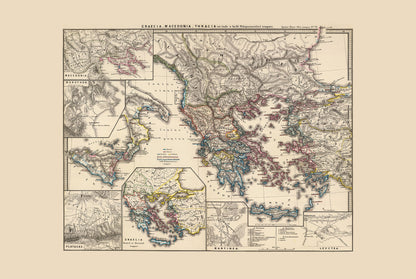 Oud-Griekenland Kaart Poster - Vintage Griekse & Macedonische Historische Atlas Muurkunst