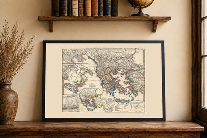 Oud-Griekenland Kaart Poster - Vintage Griekse & Macedonische Historische Atlas Muurkunst