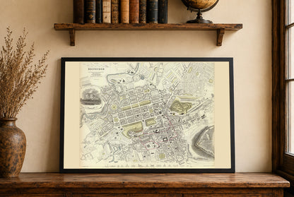 Carte vintage d'Édimbourg de 1834 - Impression d'art montrant un plan détaillé de la ville