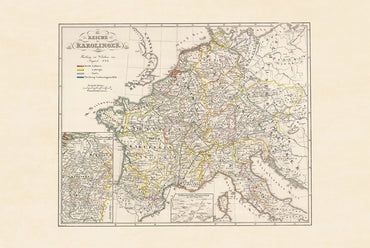 Karolingisch Rijk Kaart Poster - Vintage Middeleeuws Europa Historische Muurkunst